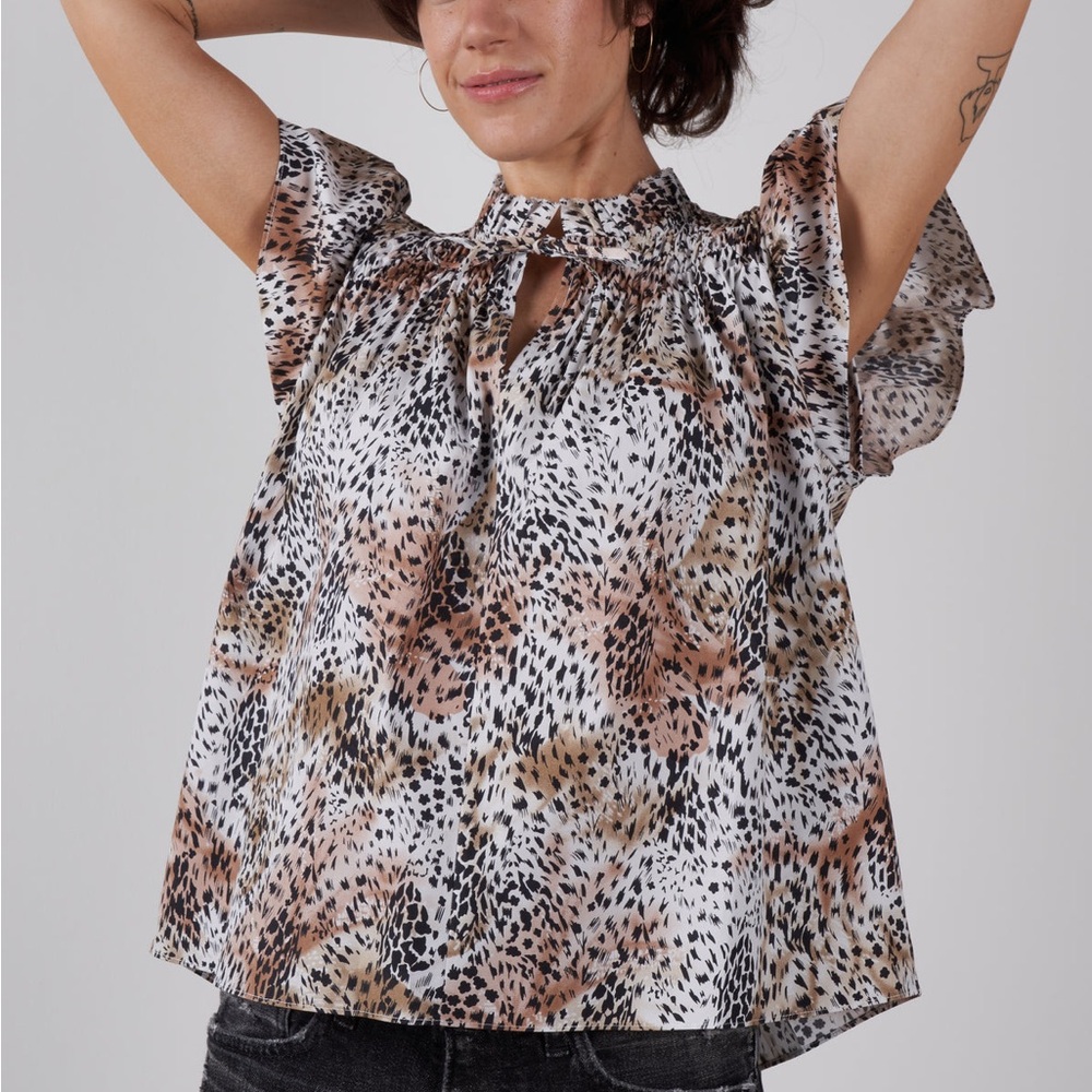 SEA NEW YORK LANA FLUTTER PRINTED BLOUSE XS